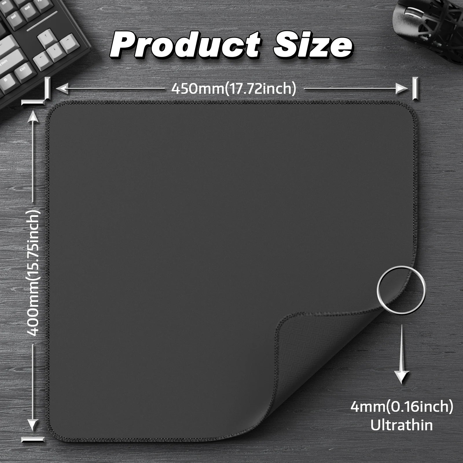 ATTACK SHARK CM02 Large eSport Gaming Mousepad, 450x400x4 MM, Textured Smooth Surface, Non-Slip Rubber Base, Micro-Knit Edges