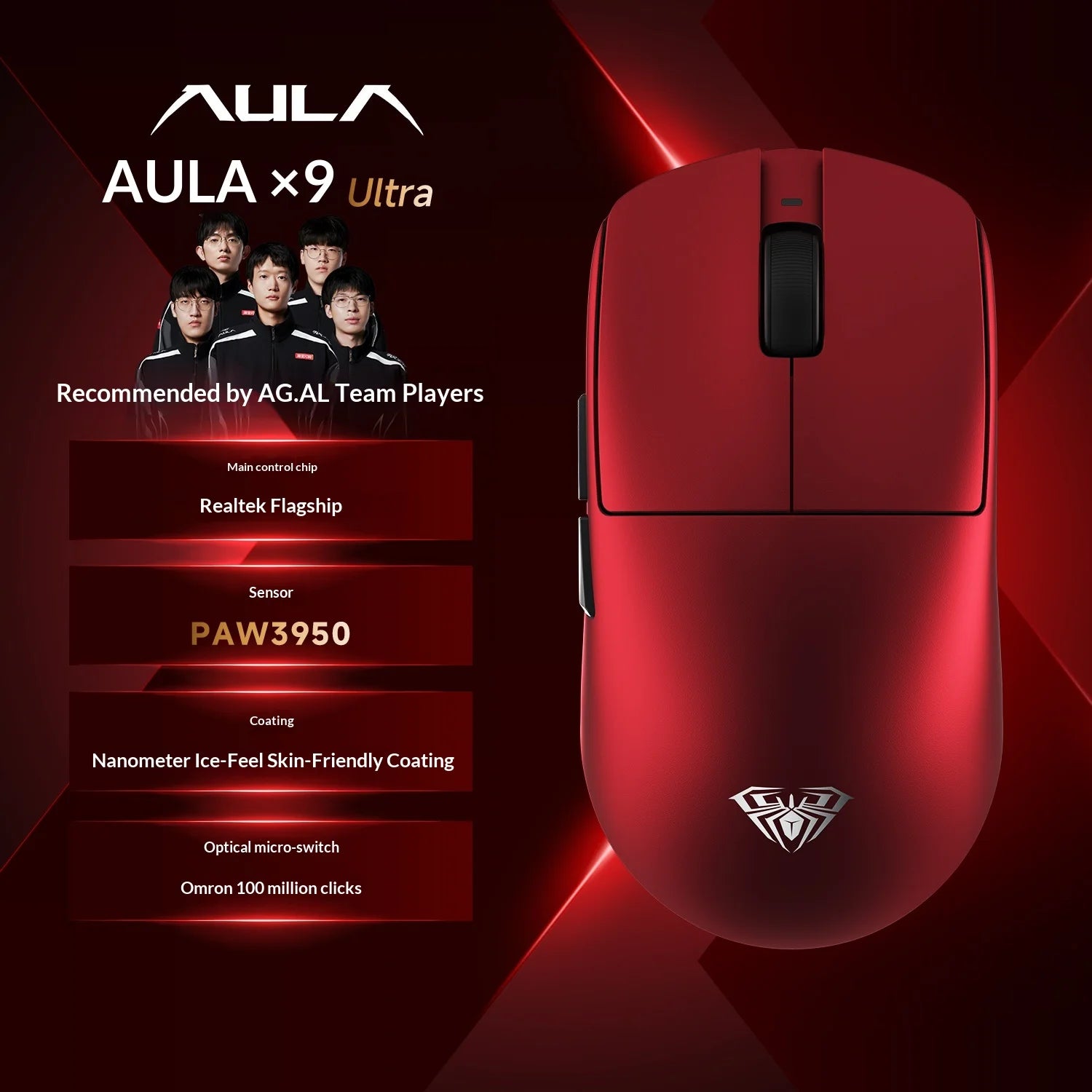 Mouse Gamer Sem Fio AULA X9 Max Ultra – Tri-Mode, Dual 8KHz, 50mAh, Sensor PAW3950
