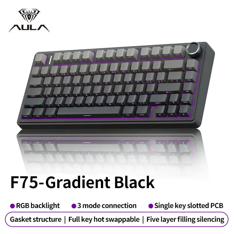 Teclado Mecânico Gamer AULA F75 RGB Personalizável (Layout 75%)