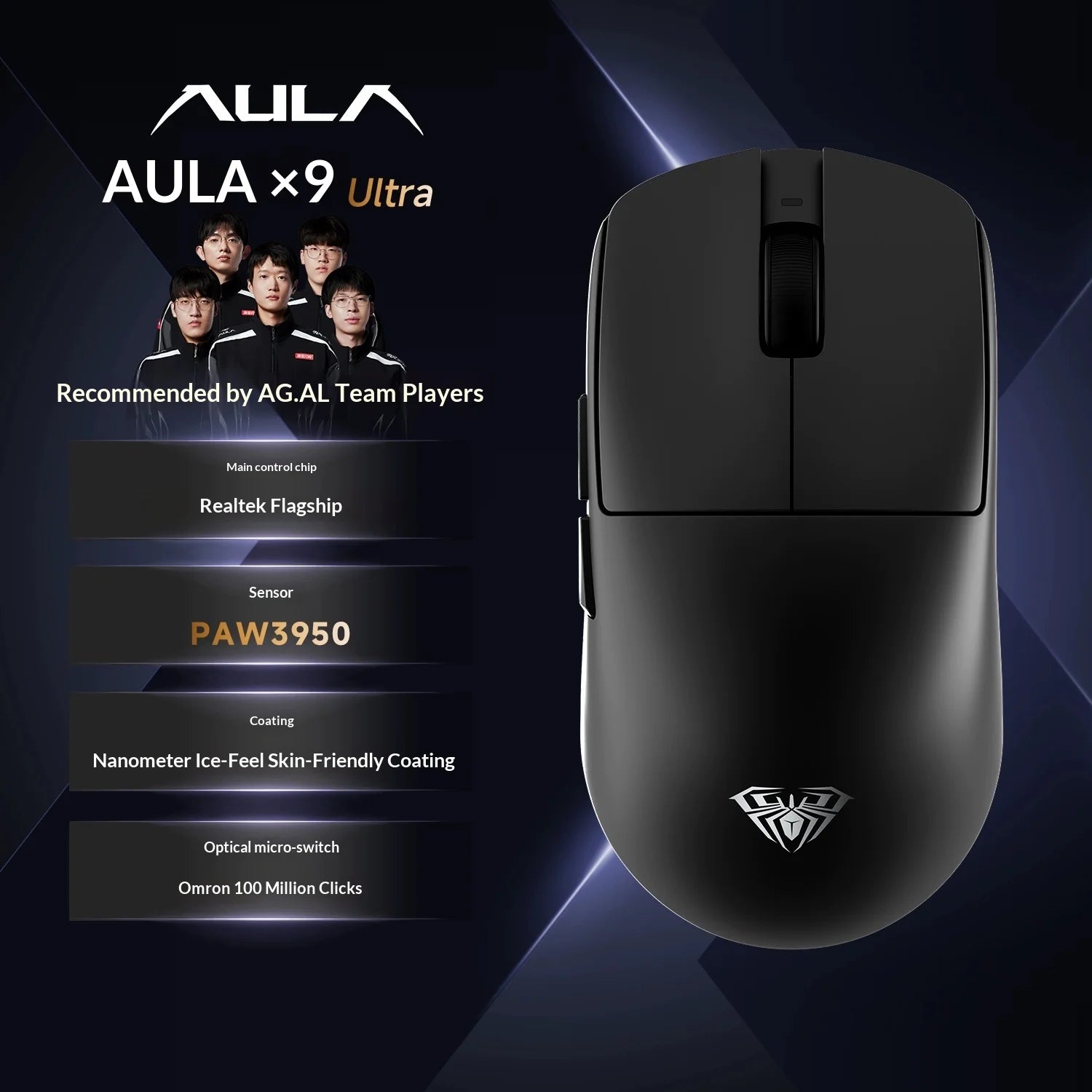 Mouse Gamer Sem Fio AULA X9 Max Ultra – Tri-Mode, Dual 8KHz, 50mAh, Sensor PAW3950