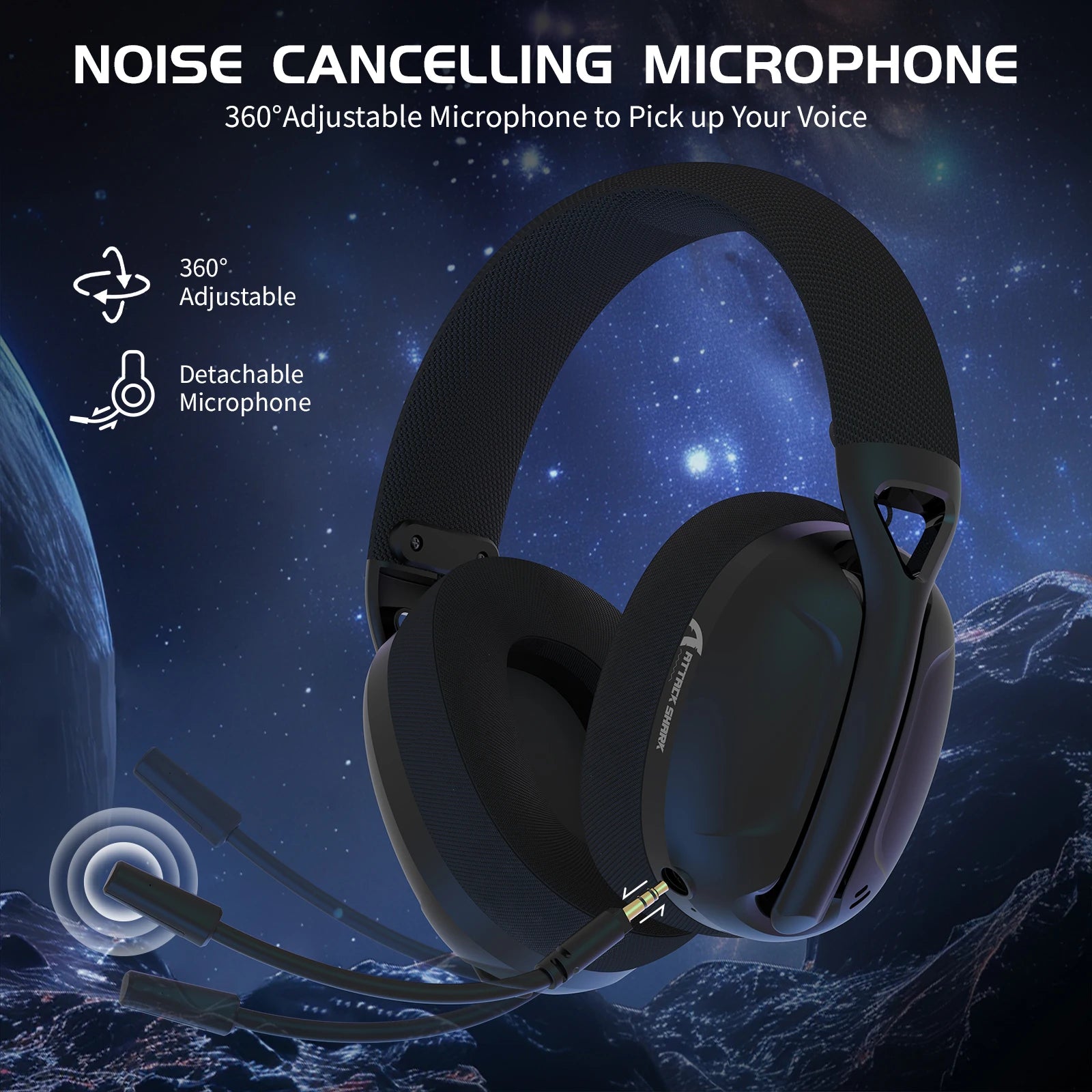 ATTACK SHARK L80 180g Ultra-Light Gaming Headset, Pluggable Microphone, Wired/Bluetooth/2.4G Wireless, 5.1 Channel Stereo Sound