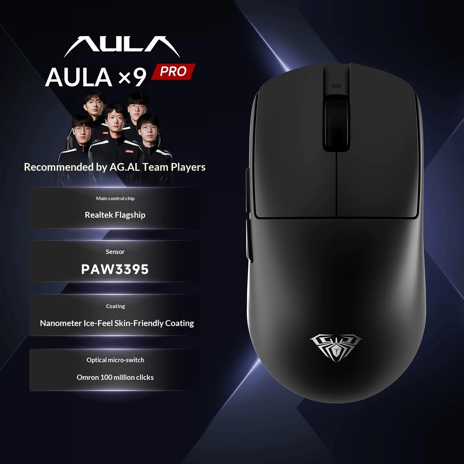 Mouse Gamer Sem Fio AULA X9 Max Ultra – Tri-Mode, Dual 8KHz, 50mAh, Sensor PAW3950
