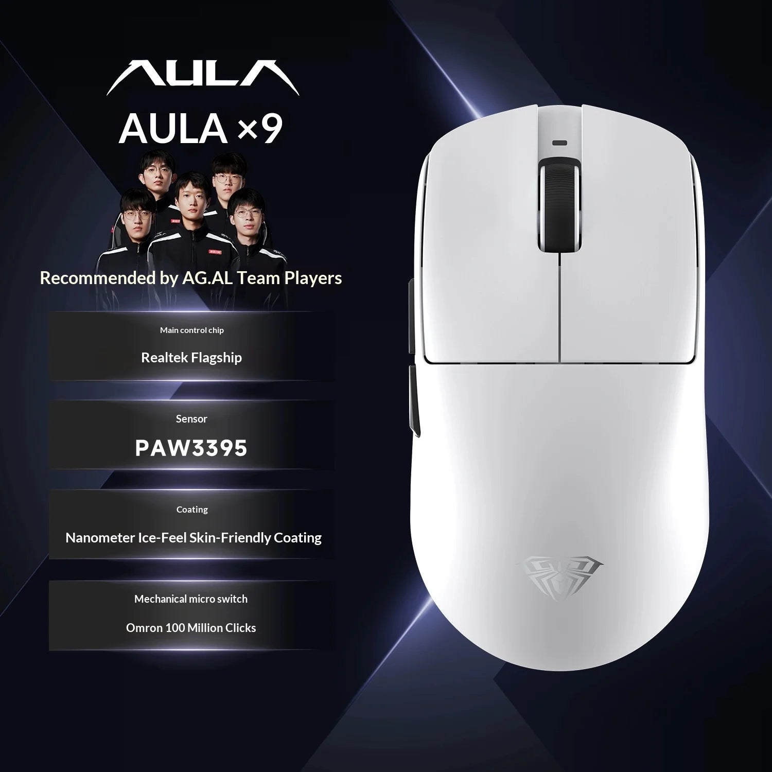 Mouse Gamer Sem Fio AULA X9 Max Ultra – Tri-Mode, Dual 8KHz, 50mAh, Sensor PAW3950