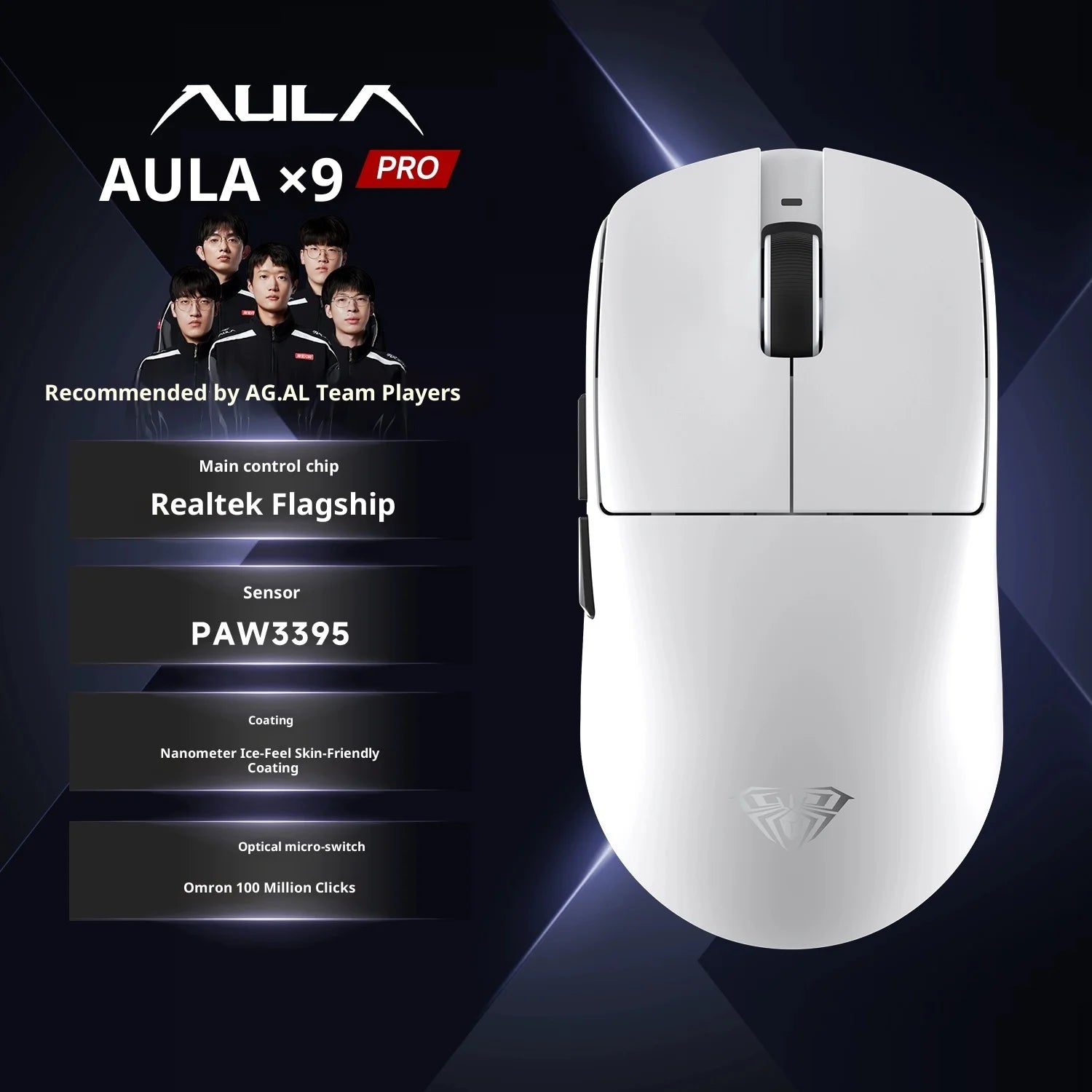 Mouse Gamer Sem Fio AULA X9 Max Ultra – Tri-Mode, Dual 8KHz, 50mAh, Sensor PAW3950