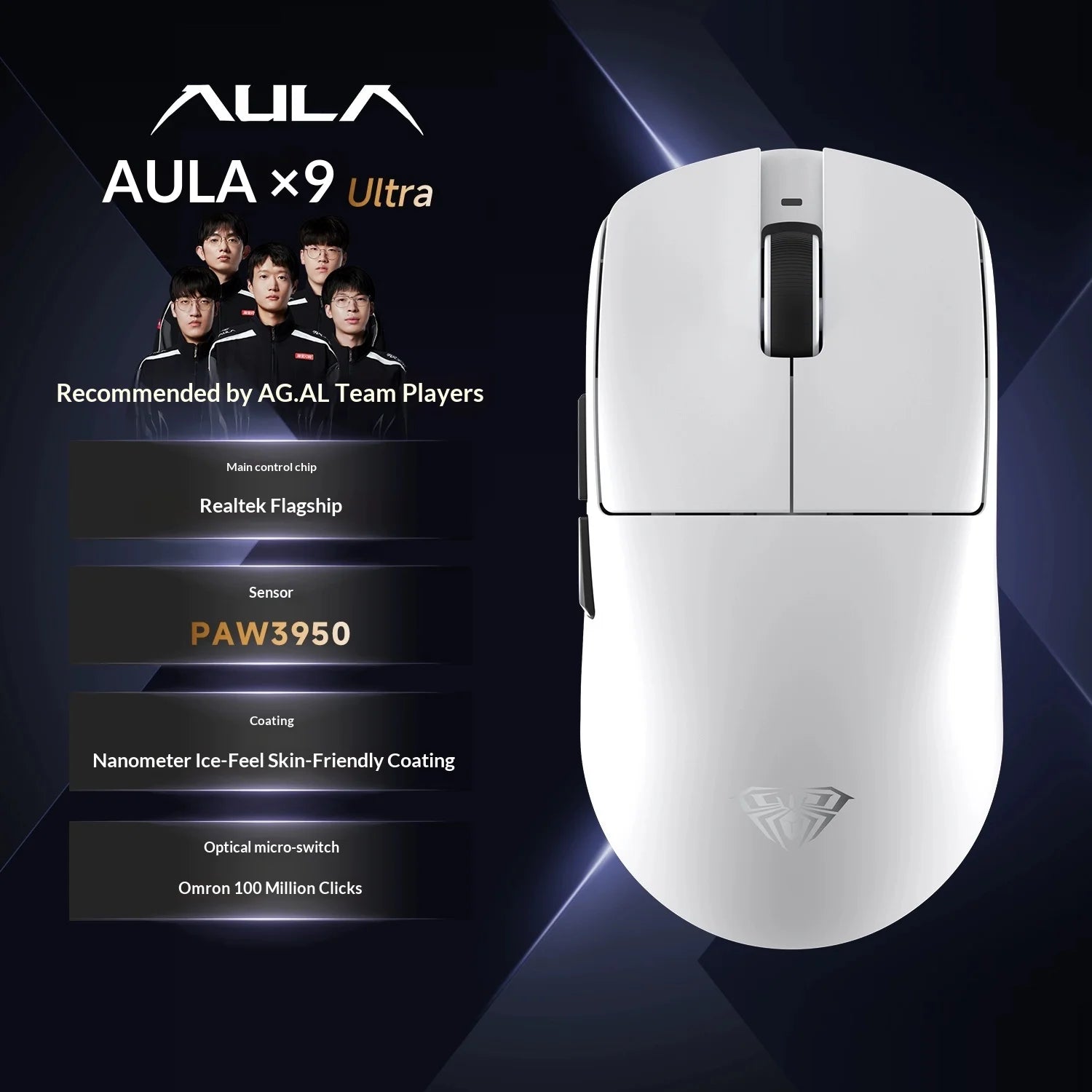 Mouse Gamer Sem Fio AULA X9 Max Ultra – Tri-Mode, Dual 8KHz, 50mAh, Sensor PAW3950