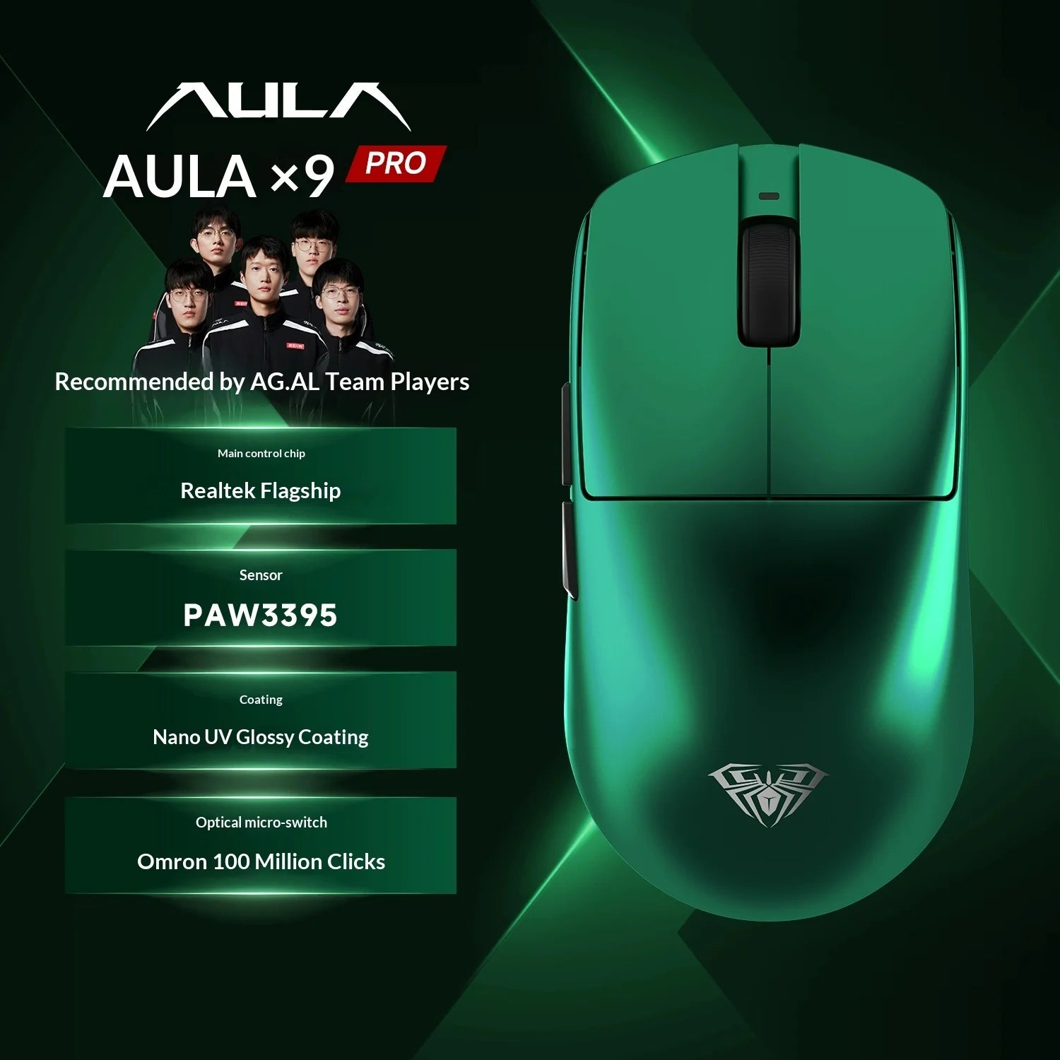 Mouse Gamer Sem Fio AULA X9 Max Ultra – Tri-Mode, Dual 8KHz, 50mAh, Sensor PAW3950